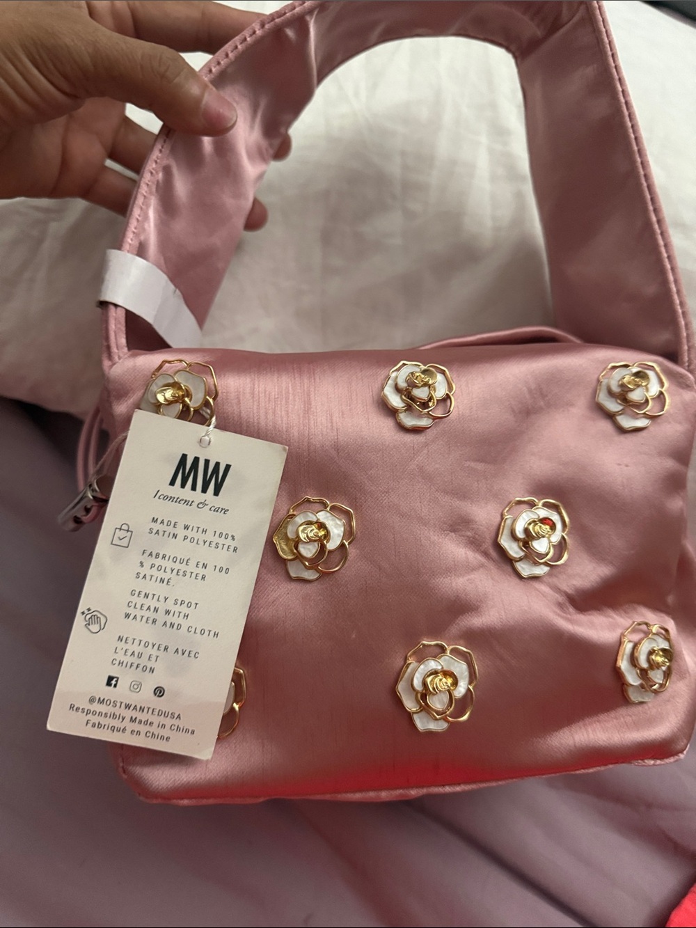 MOST WANTED USA Satin polyester pink bag with magnetic lock - Picture 2 of 10